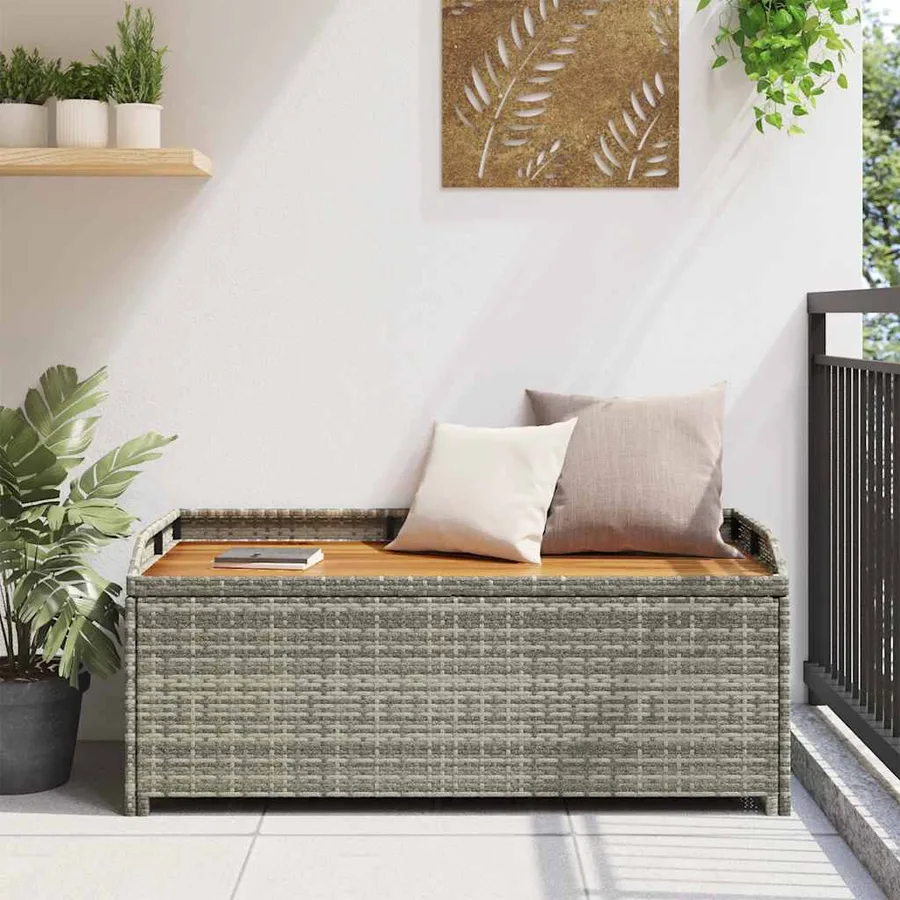 Banc de rangement de jardin 120 cm Résine tressée Gris - 3