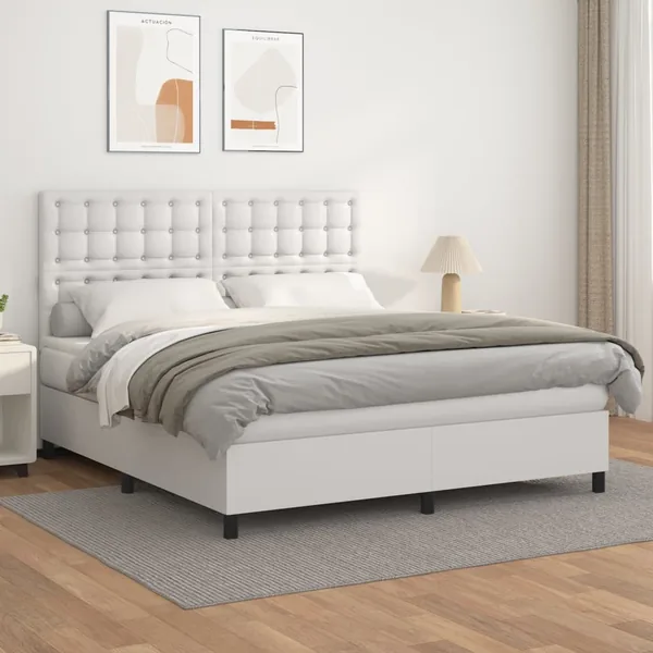 Sommier à lattes de lit avec matelas Blanc 180x200cm Similicuir