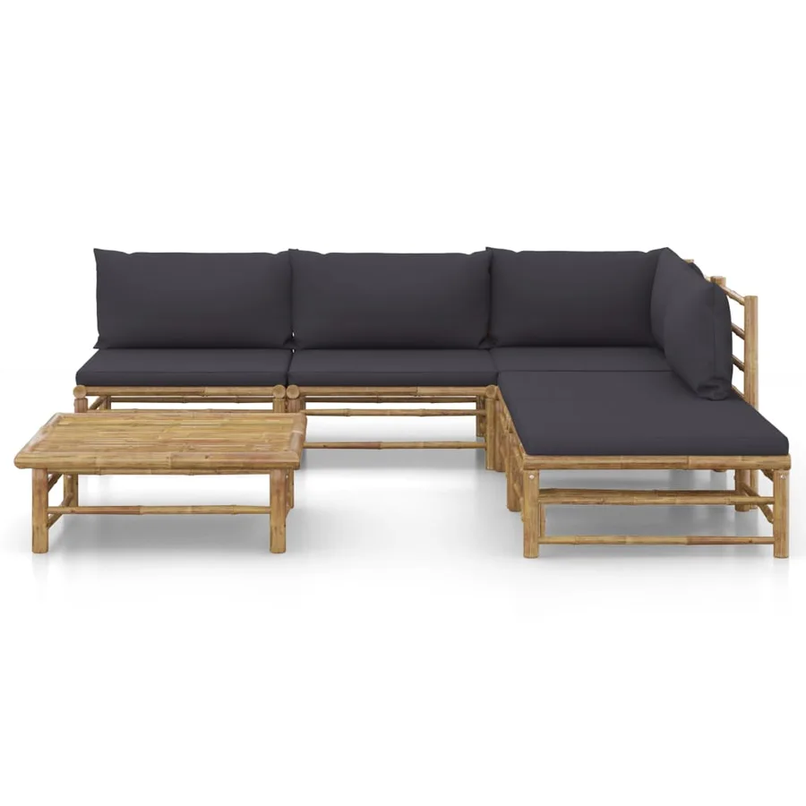 Salon de jardin 6 pcs avec coussins gris foncé bambou - 2