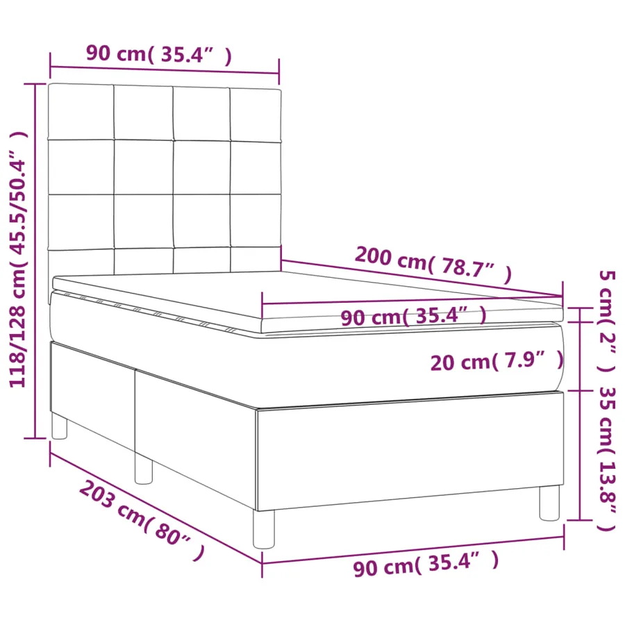 Sommier à lattes de lit avec matelas et LED Gris clair 90x200cm - 8