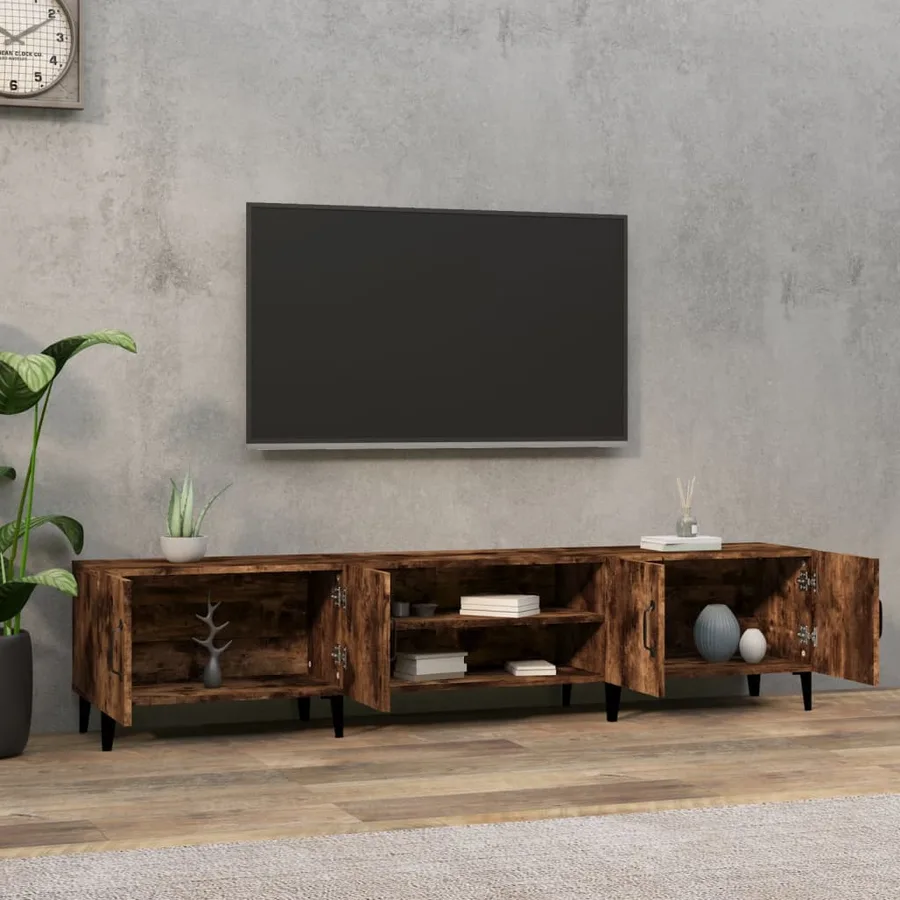 Meuble TV chêne fumé 180x31,5x40 cm bois d'ingénierie - 3