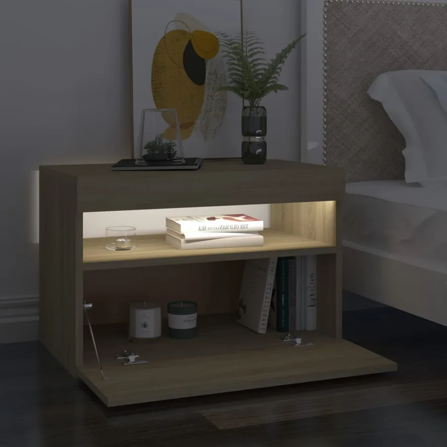 Table de chevet avec lumières LED chêne sonoma 60x35x40 cm - 5