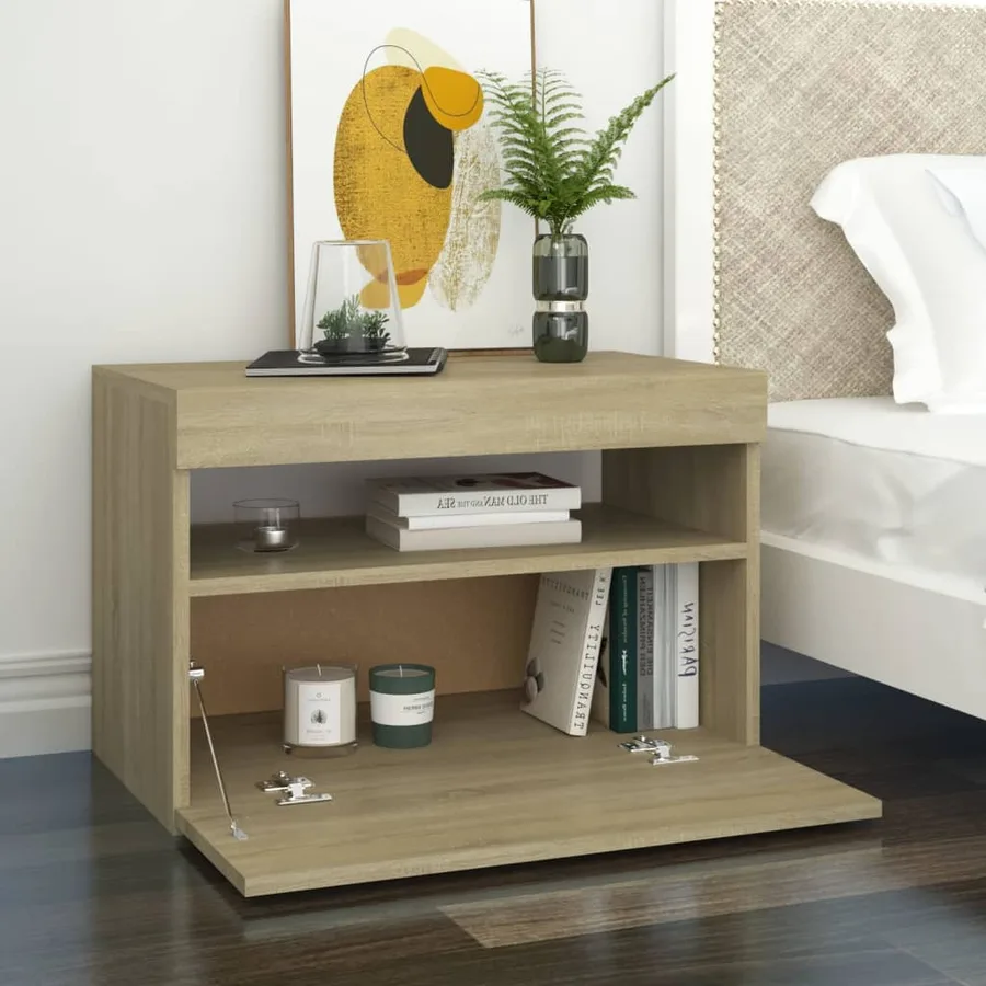 Table de chevet avec lumières LED chêne sonoma 60x35x40 cm - 6