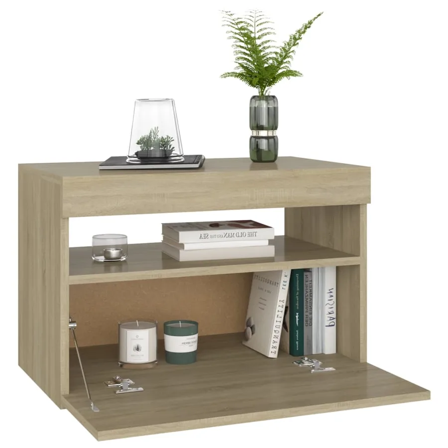 Table de chevet avec lumières LED chêne sonoma 60x35x40 cm - 7