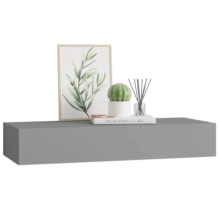 Étagère à tiroir murale Gris 60x23,5x10 cm MDF - 4