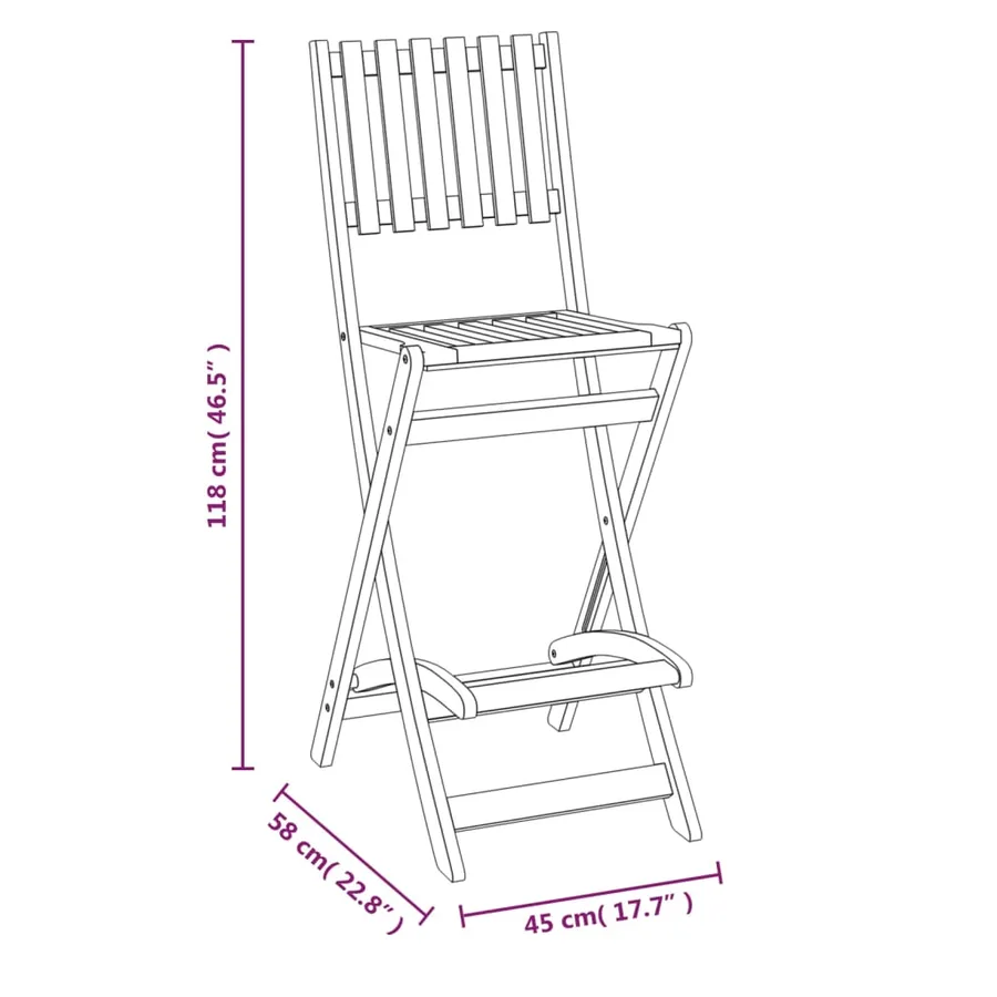 Tabourets de bar d'extérieur pliants lot de 2 Bois d'acacia - 10