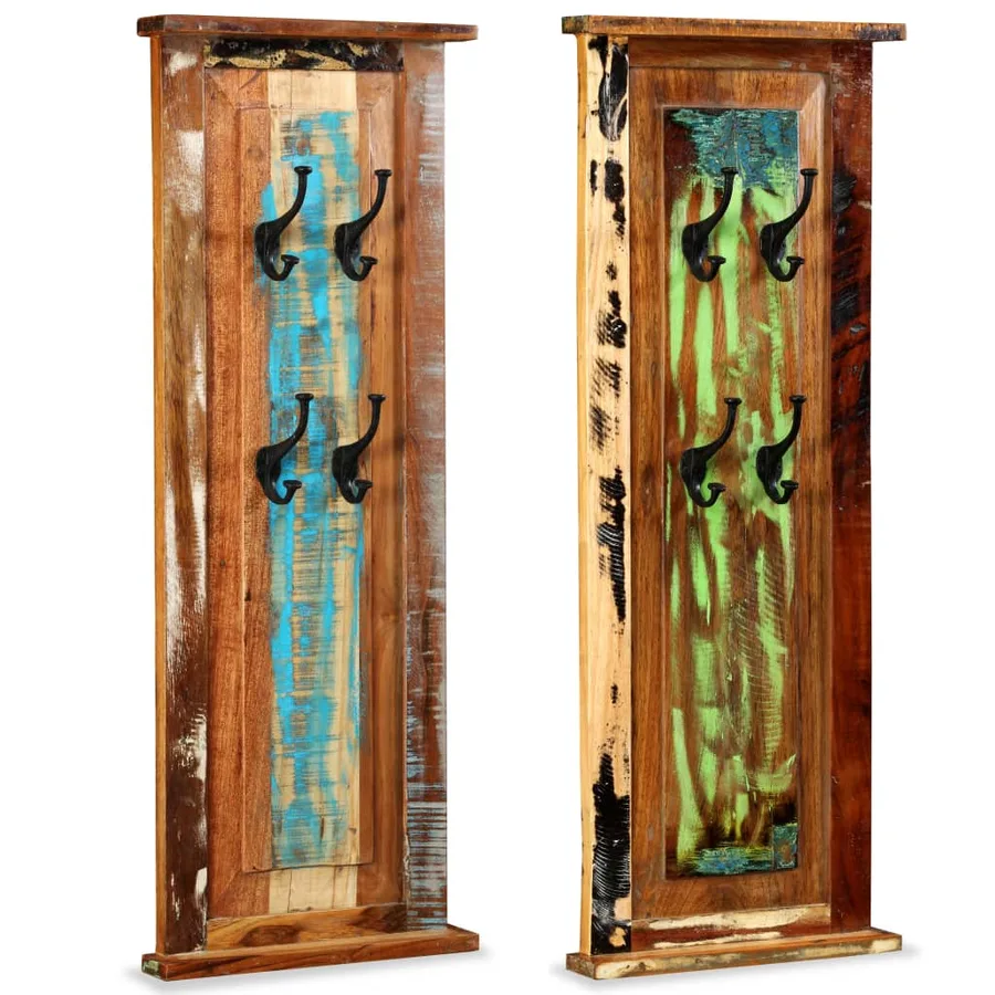 Porte-manteau 2 pcs Bois de récupération massif 38x100 cm - 5