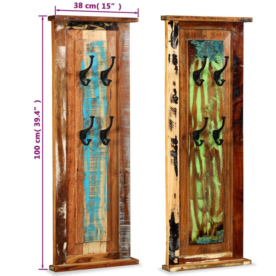 Porte-manteau 2 pcs Bois de récupération massif 38x100 cm - 9