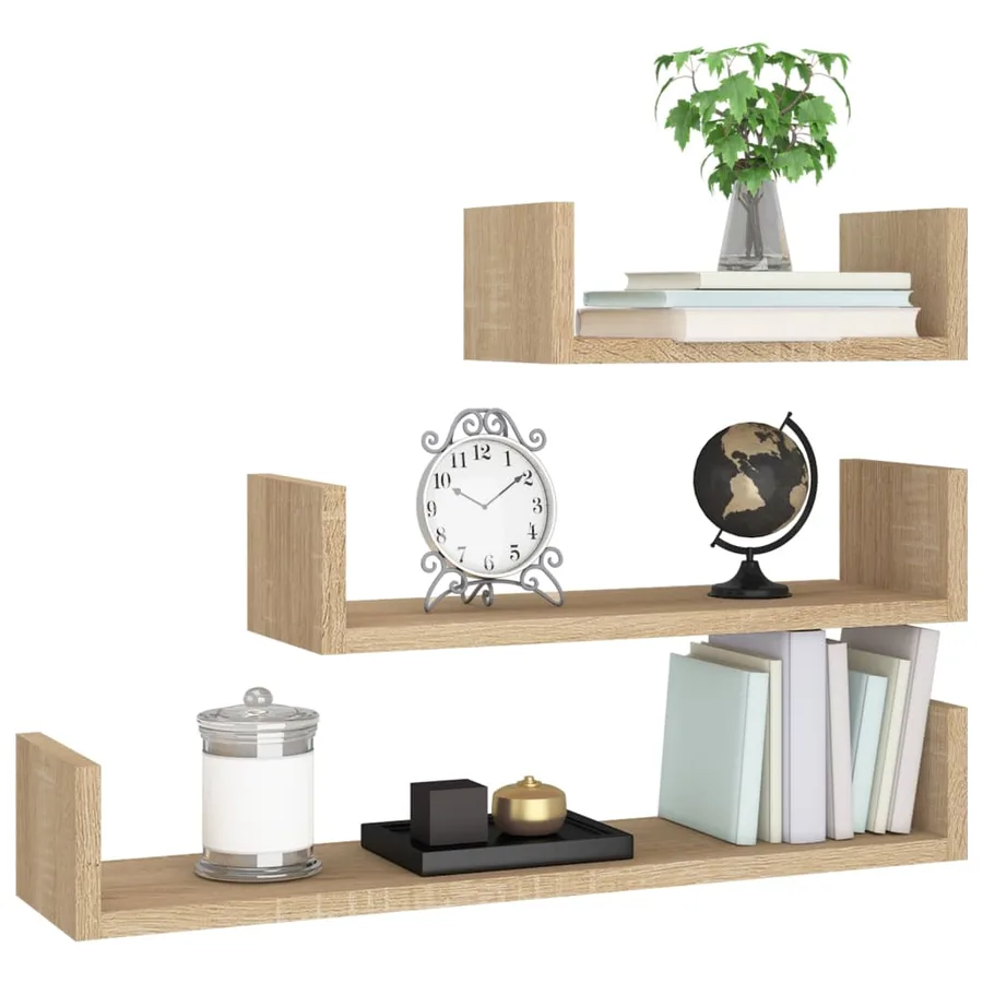 Étagères murales 3 pcs Chêne sonoma Bois d'ingénierie - 3