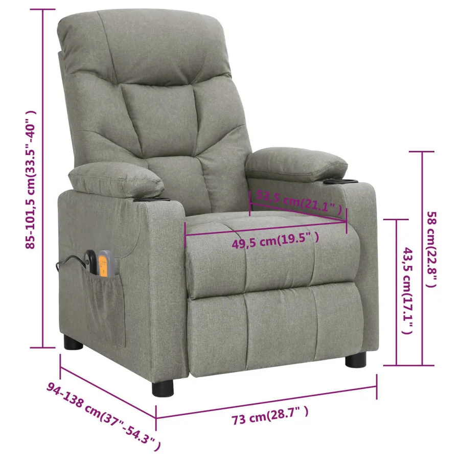Fauteuil électrique de massage Gris clair Tissu - 13