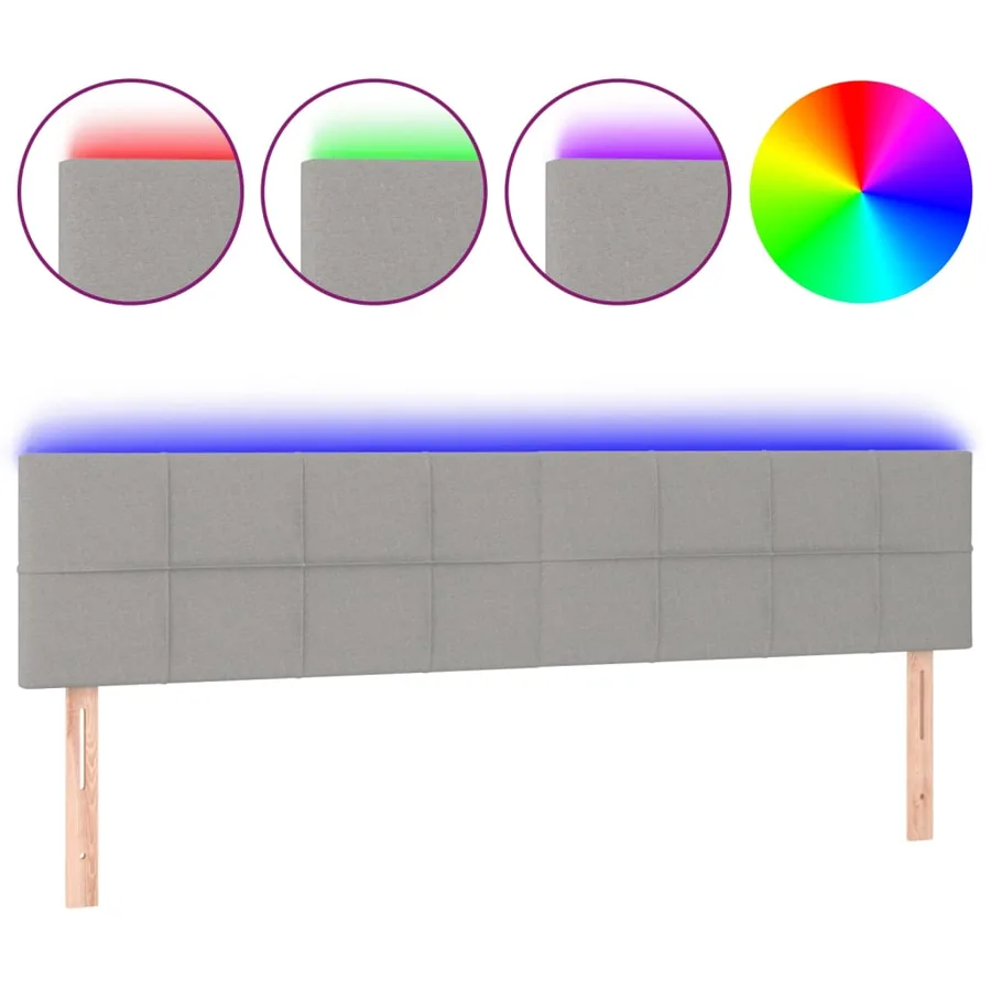 Tête de lit à LED Gris clair 180x5x78/88 cm Tissu - 2