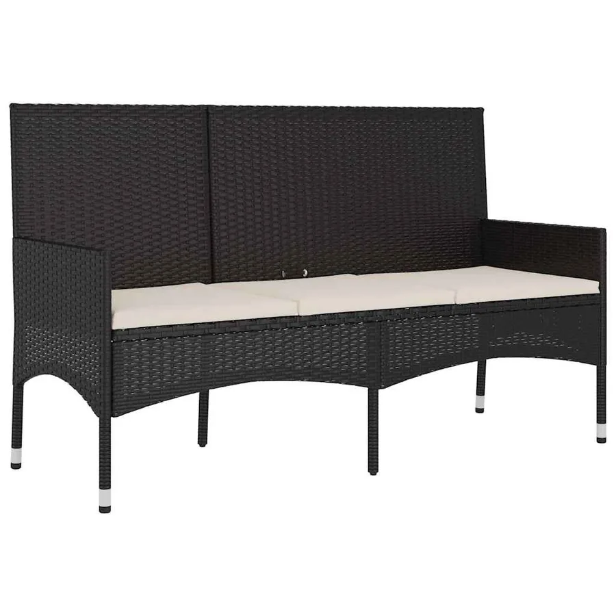 Banc de jardin à 3 places avec coussins Noir Résine tressée - 2