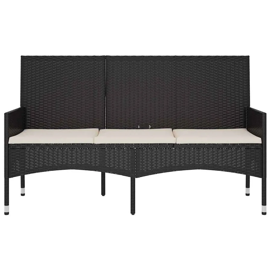 Banc de jardin à 3 places avec coussins Noir Résine tressée - 3