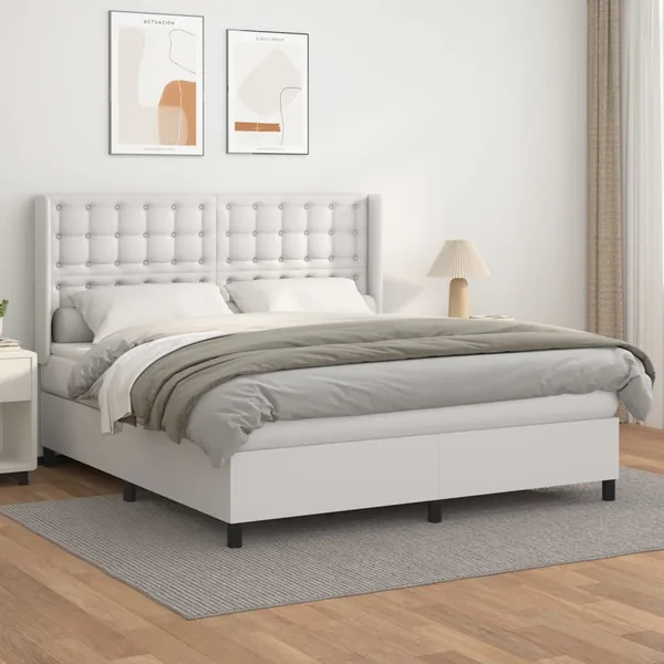 Sommier à lattes de lit avec matelas Blanc 180x200cm Similicuir