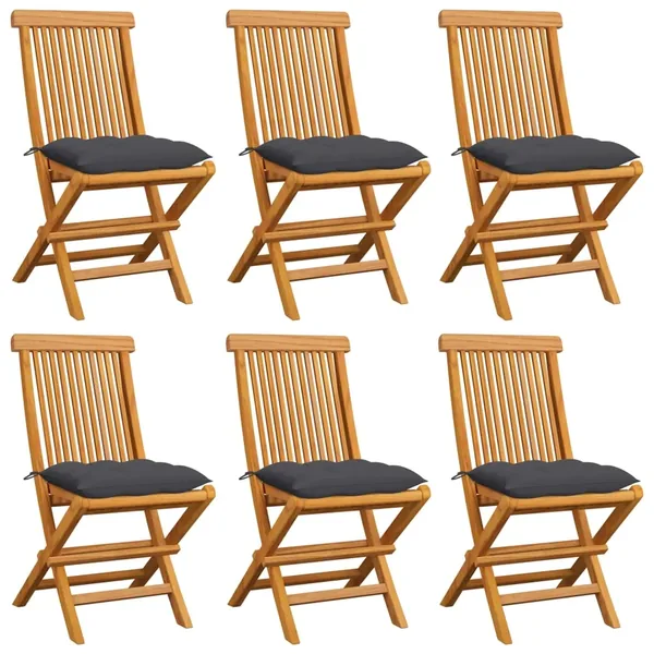 Chaises de jardin et coussins anthracite lot de 6 Bois de teck