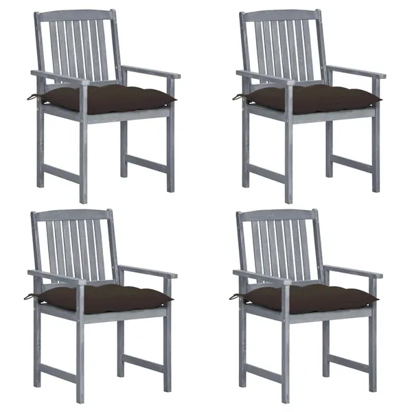 Chaises de jardin et coussins lot de 4 Gris Bois acacia massif