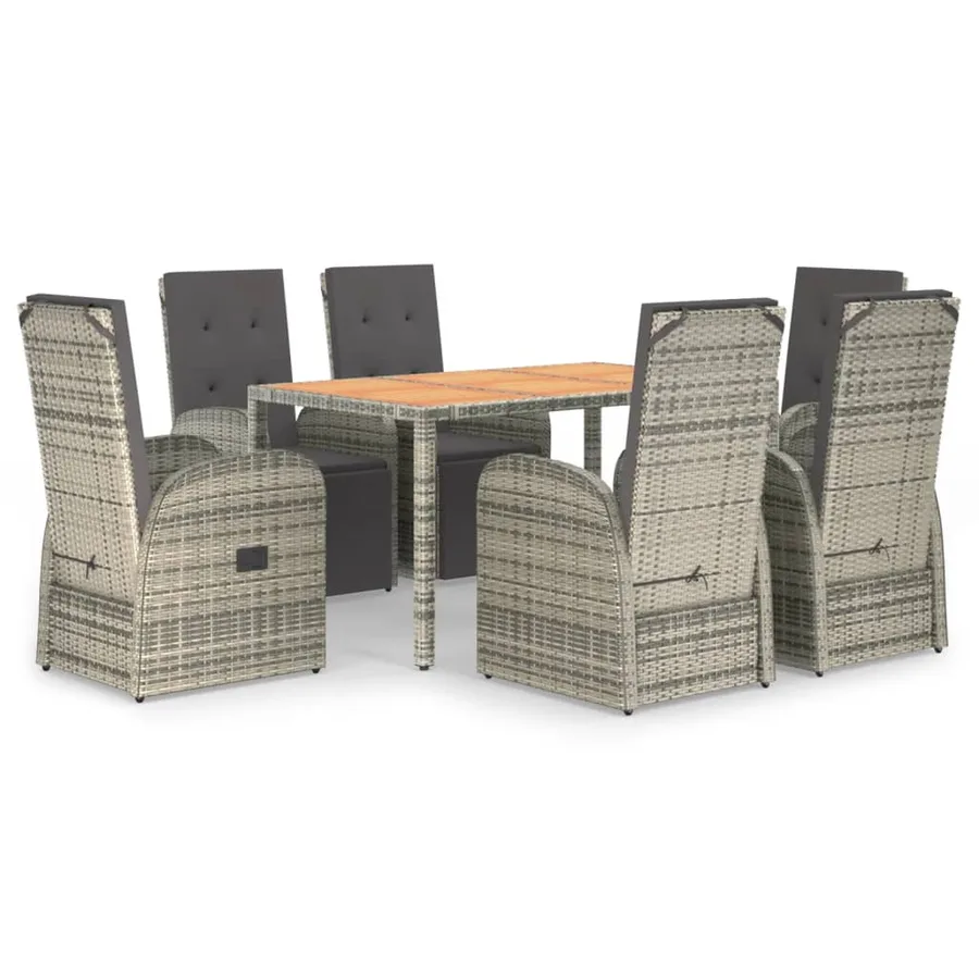 Ensemble à manger de jardin et coussins 7 pcs gris rotin - 2