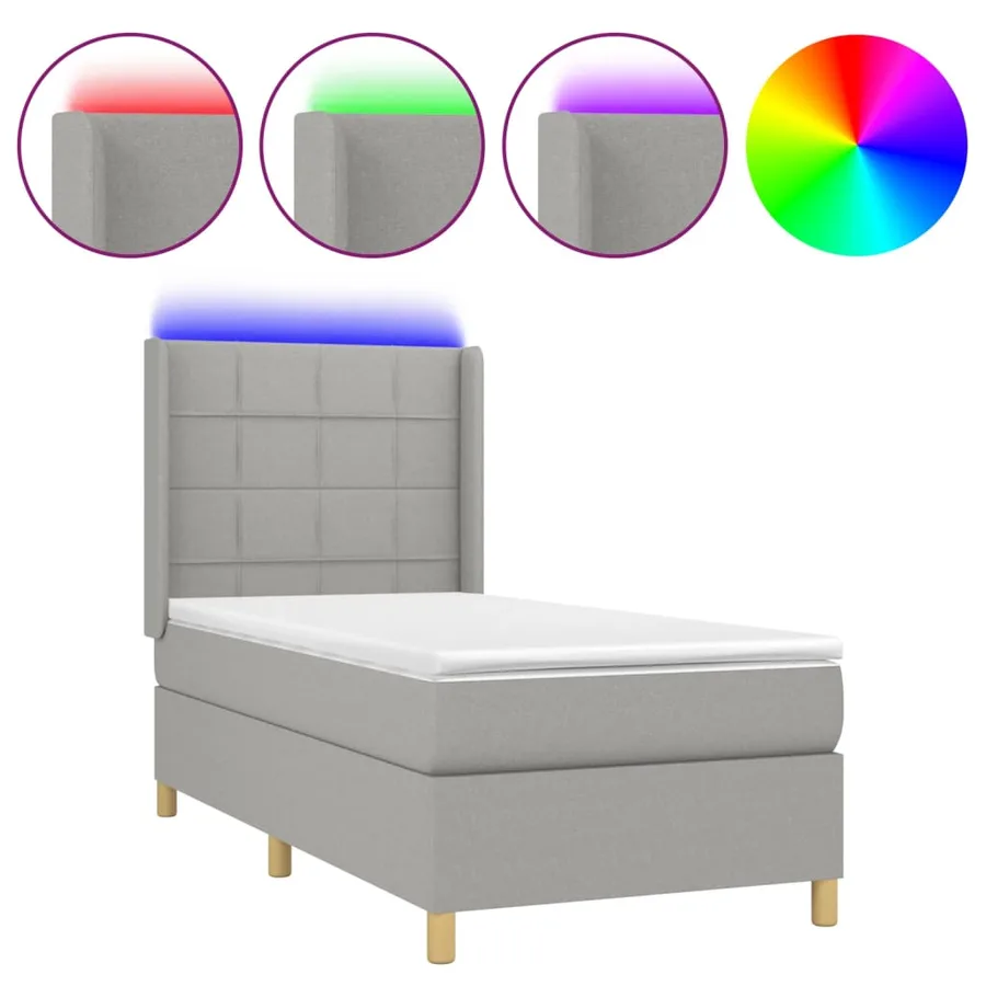 Sommier à lattes de lit matelas LED Gris clair 90x200cm Tissu - 2