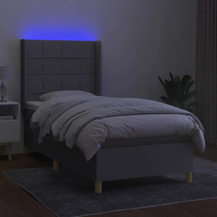 Sommier à lattes de lit matelas LED Gris clair 90x200cm Tissu - 3