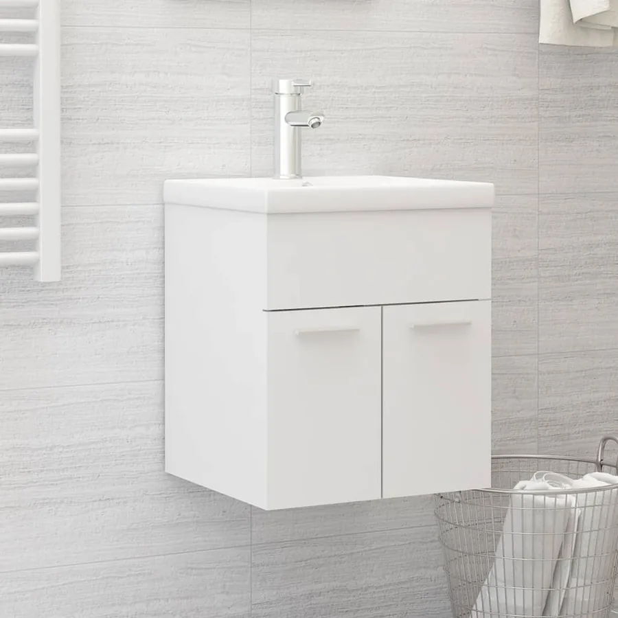 Armoire d'évier avec lavabo intégré Blanc Bois d'ingénierie