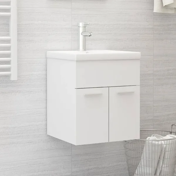 Armoire d'évier avec lavabo intégré Blanc Bois d'ingénierie
