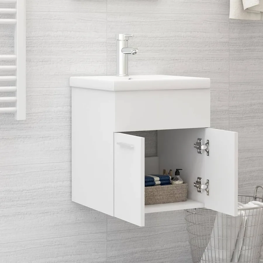 Armoire d'évier avec lavabo intégré Blanc Bois d'ingénierie - 3