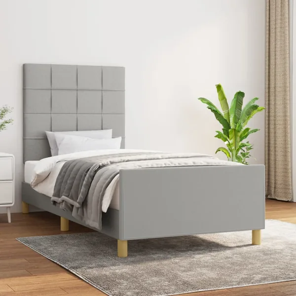 Cadre de lit sans matelas gris clair 90x190 cm tissu