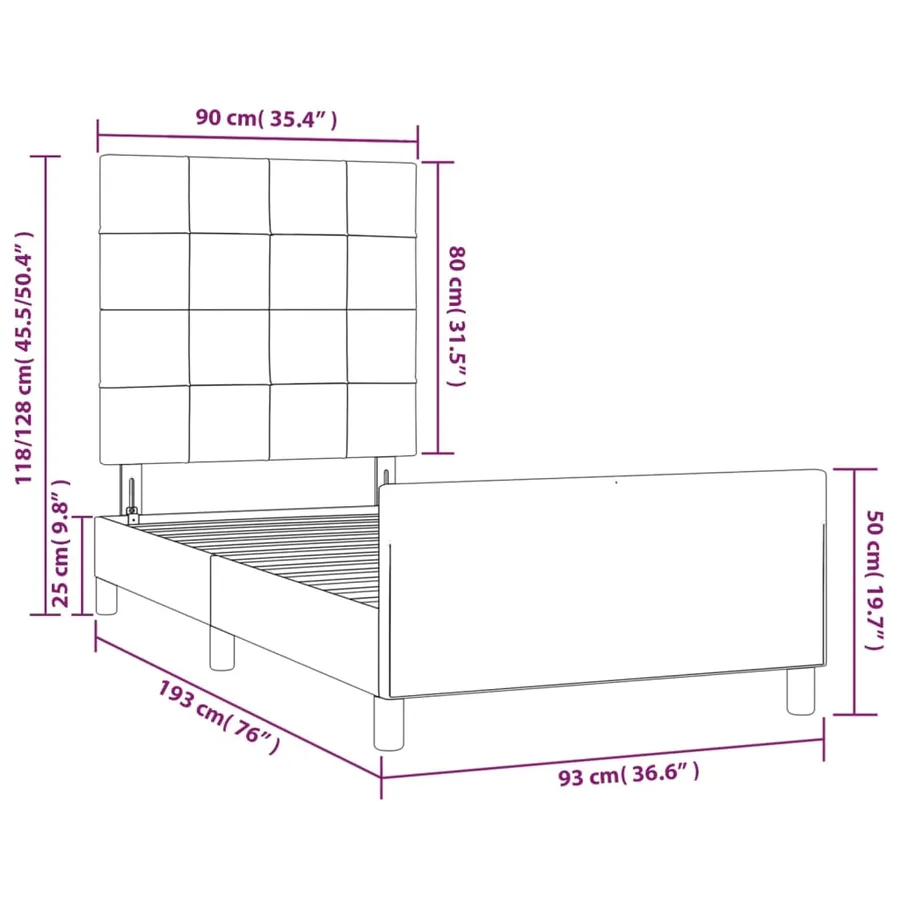 Cadre de lit sans matelas gris clair 90x190 cm tissu - 14