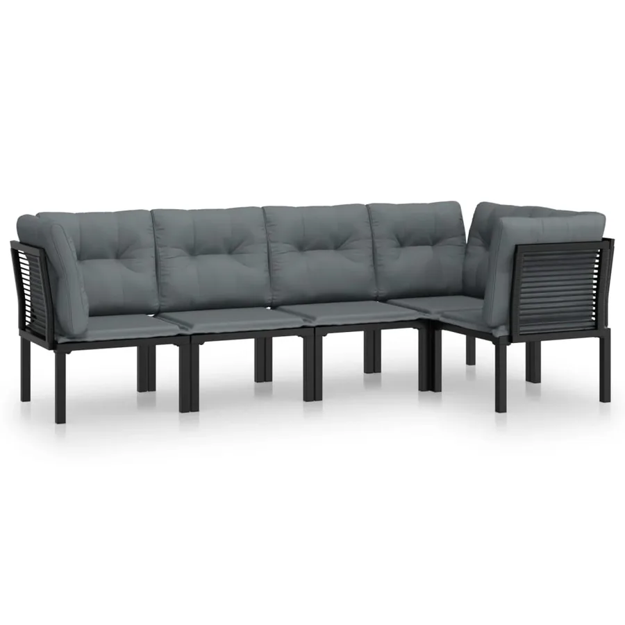 Salon de jardin 5 pcs noir et gris résine tressée - 2