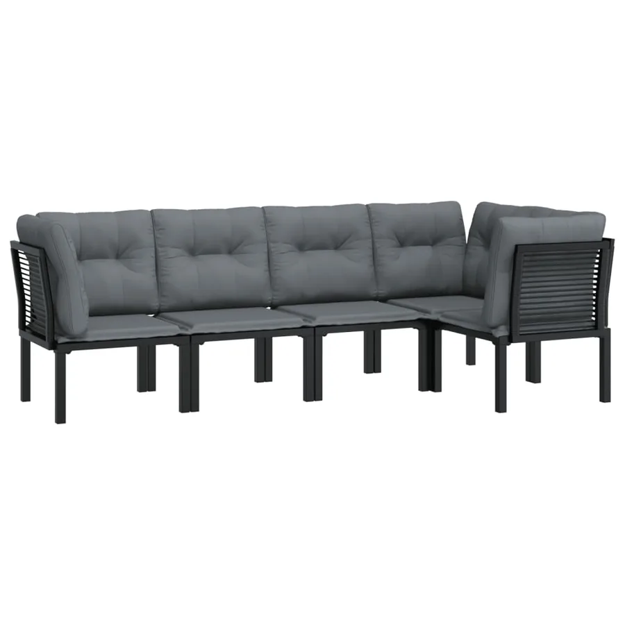 Salon de jardin 5 pcs noir et gris résine tressée - 3