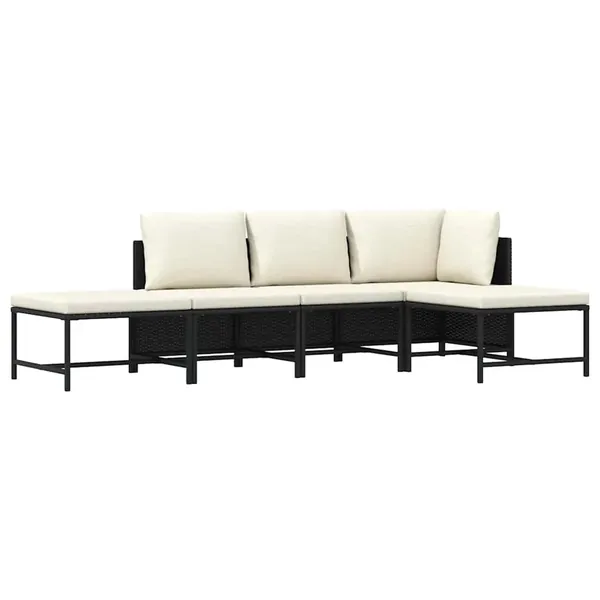 Salon de jardin 5 pcs avec coussins Noir Résine tressée