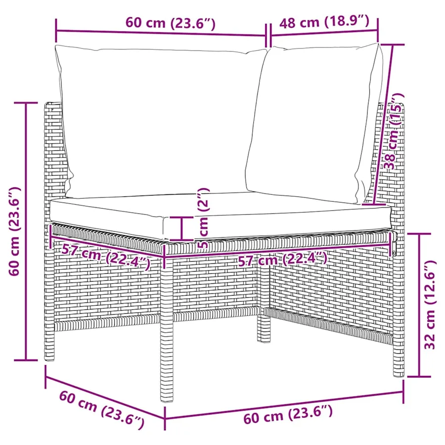 Salon de jardin 5 pcs avec coussins Noir Résine tressée - 11