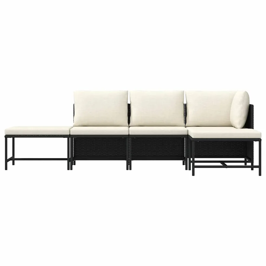 Salon de jardin 5 pcs avec coussins Noir Résine tressée - 5