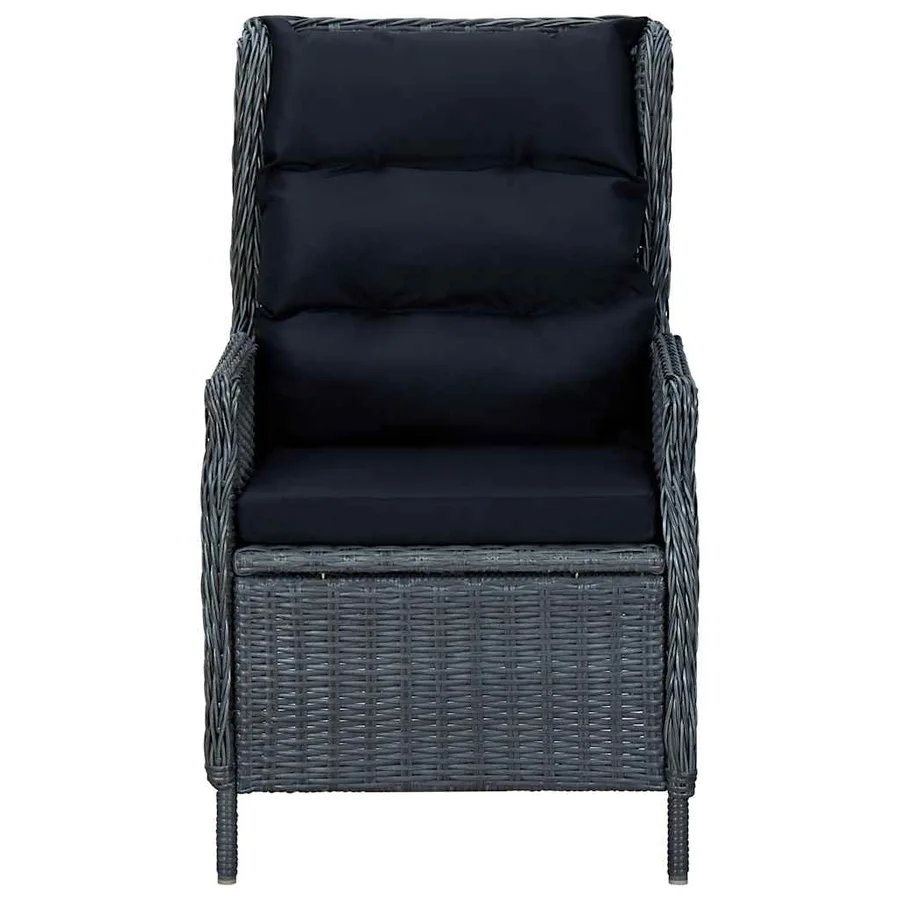 Chaise inclinable de jardin coussins Résine tressée Gris foncé - 2