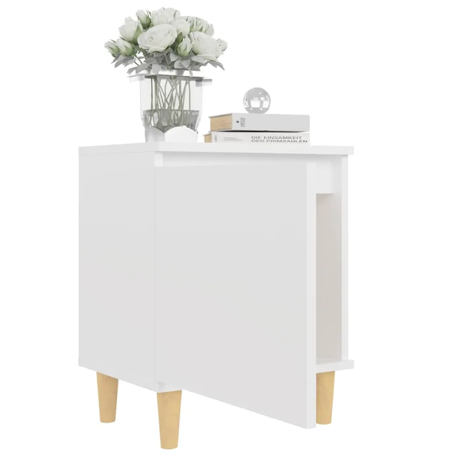 Table de chevet avec pieds en bois massif Blanc 40x30x50 cm - 6