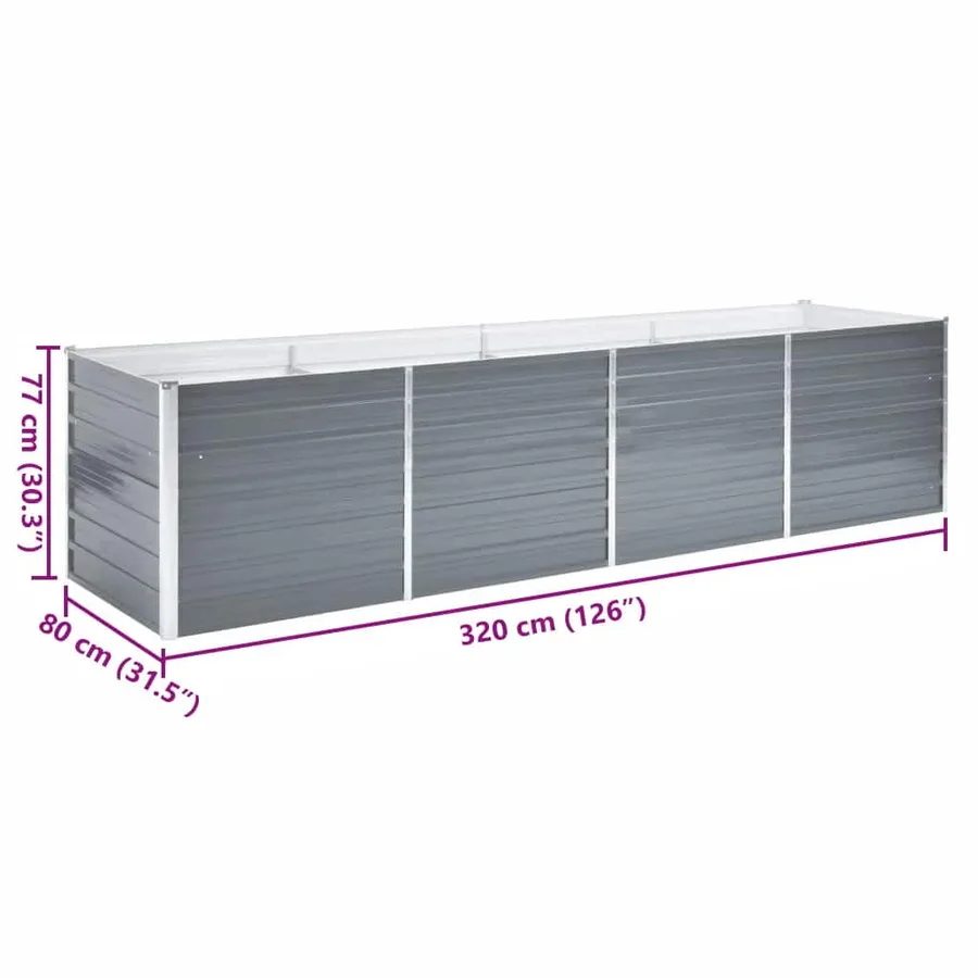 Lit surélevé de jardin Acier galvanisé 320x80x77 cm Gris - 7