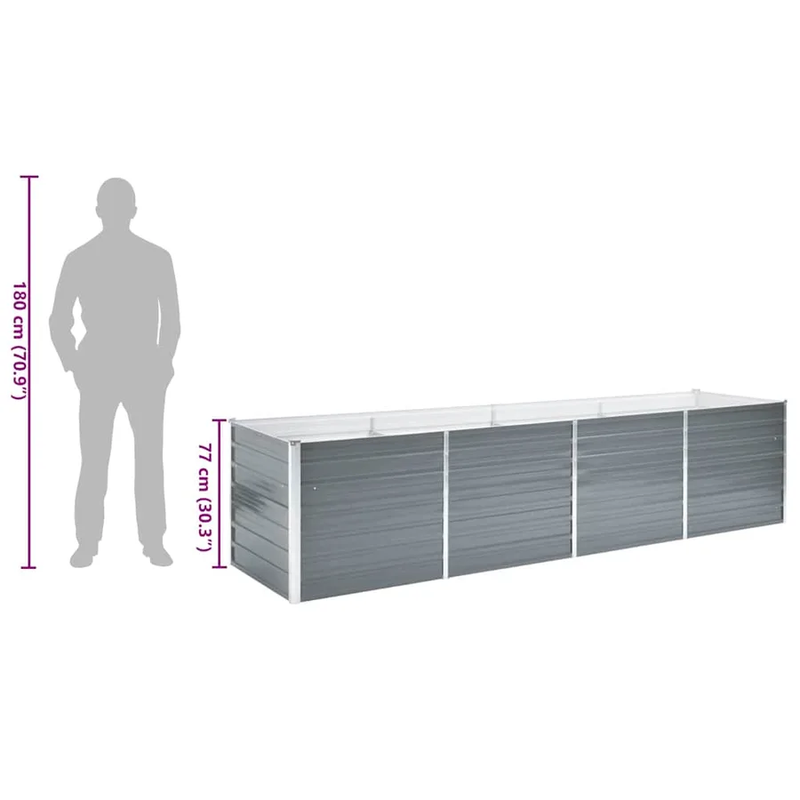 Lit surélevé de jardin Acier galvanisé 320x80x77 cm Gris - 8