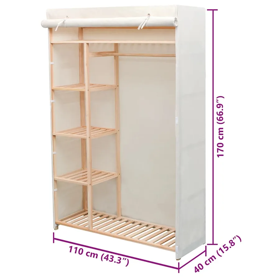Garde-robe en tissu et bois de pin 110x40x170 cm - 6
