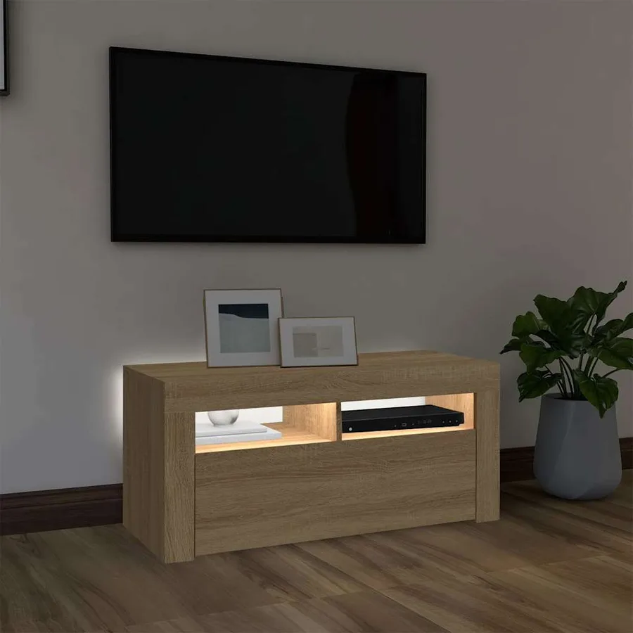 Meuble TV avec lumières LED chêne sonoma 90x35x40 cm - 3