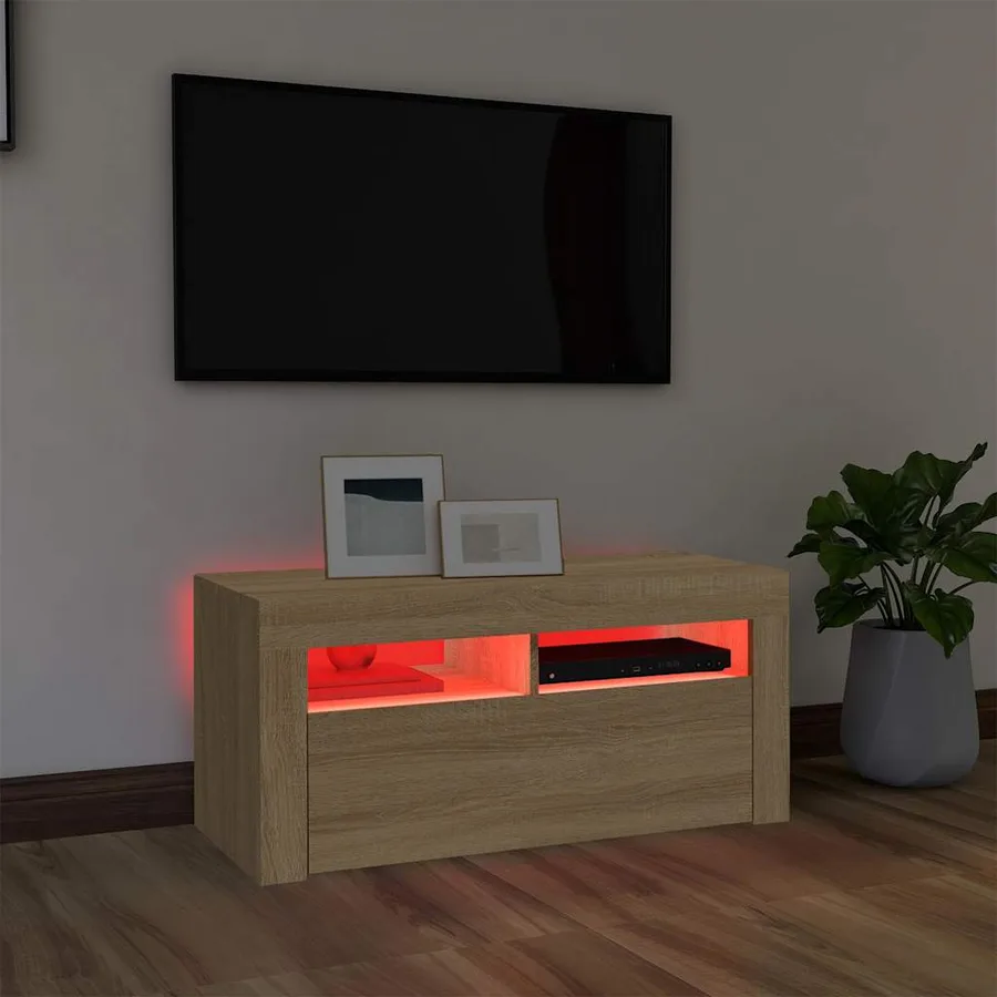 Meuble TV avec lumières LED chêne sonoma 90x35x40 cm - 5