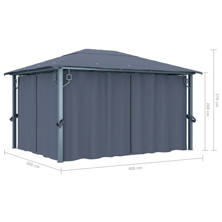 Tonnelle avec rideau et lumières LED 4x3 m Anthracite Aluminium - 15