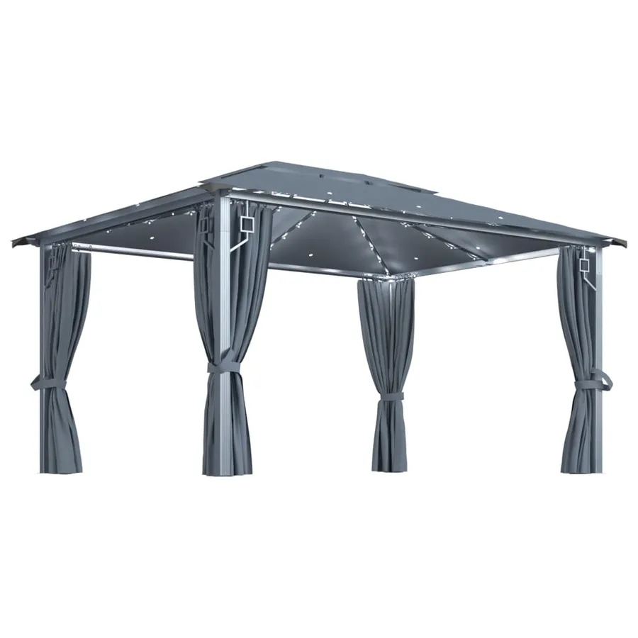 Tonnelle avec rideau et lumières LED 4x3 m Anthracite Aluminium - 2