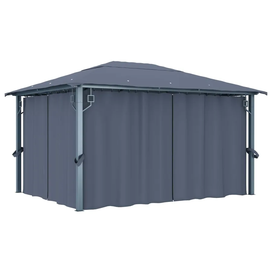 Tonnelle avec rideau et lumières LED 4x3 m Anthracite Aluminium - 3