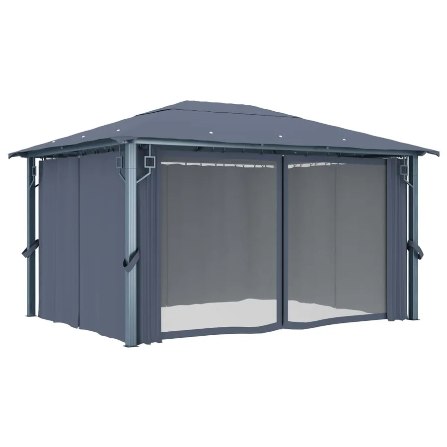 Tonnelle avec rideau et lumières LED 4x3 m Anthracite Aluminium - 6