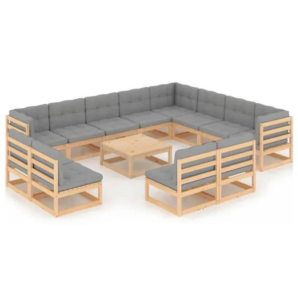 Salon de jardin 13 pcs avec coussins Bois de pin massif