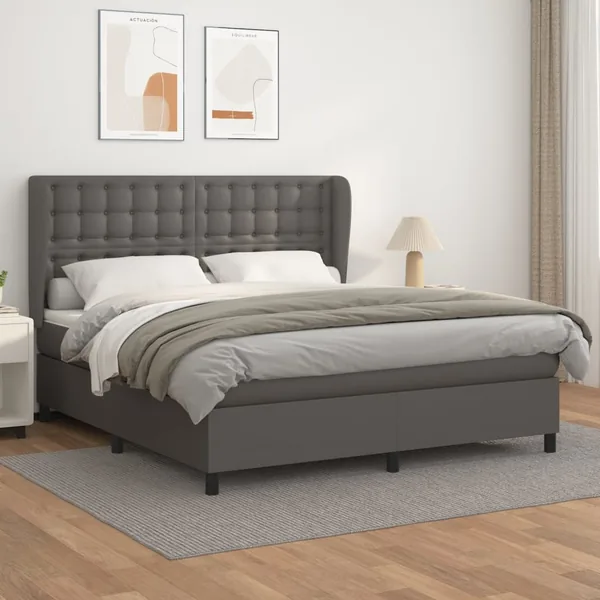 Sommier à lattes de lit avec matelas Gris 160x200 cm Similicuir
