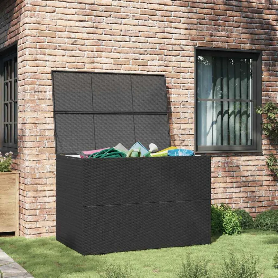 Boîte de rangement de jardin noir 150x100x100 cm résine tressée - 3