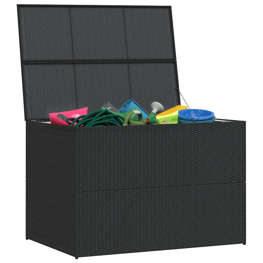 Boîte de rangement de jardin noir 150x100x100 cm résine tressée - 4