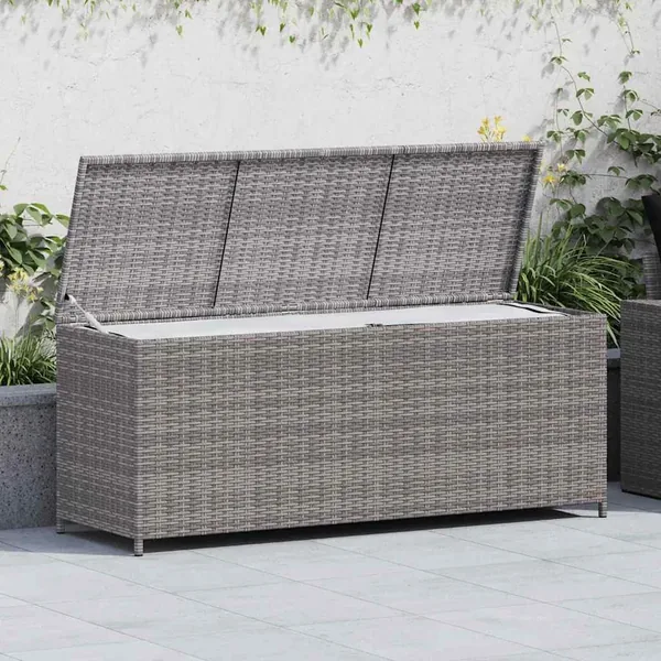 Boîte de rangement de jardin gris 150x50x60 cm résine tressée