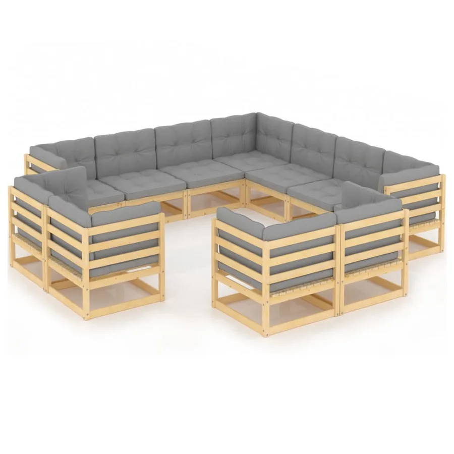 Salon de jardin 11 pcs avec coussins Bois de pin massif - 2